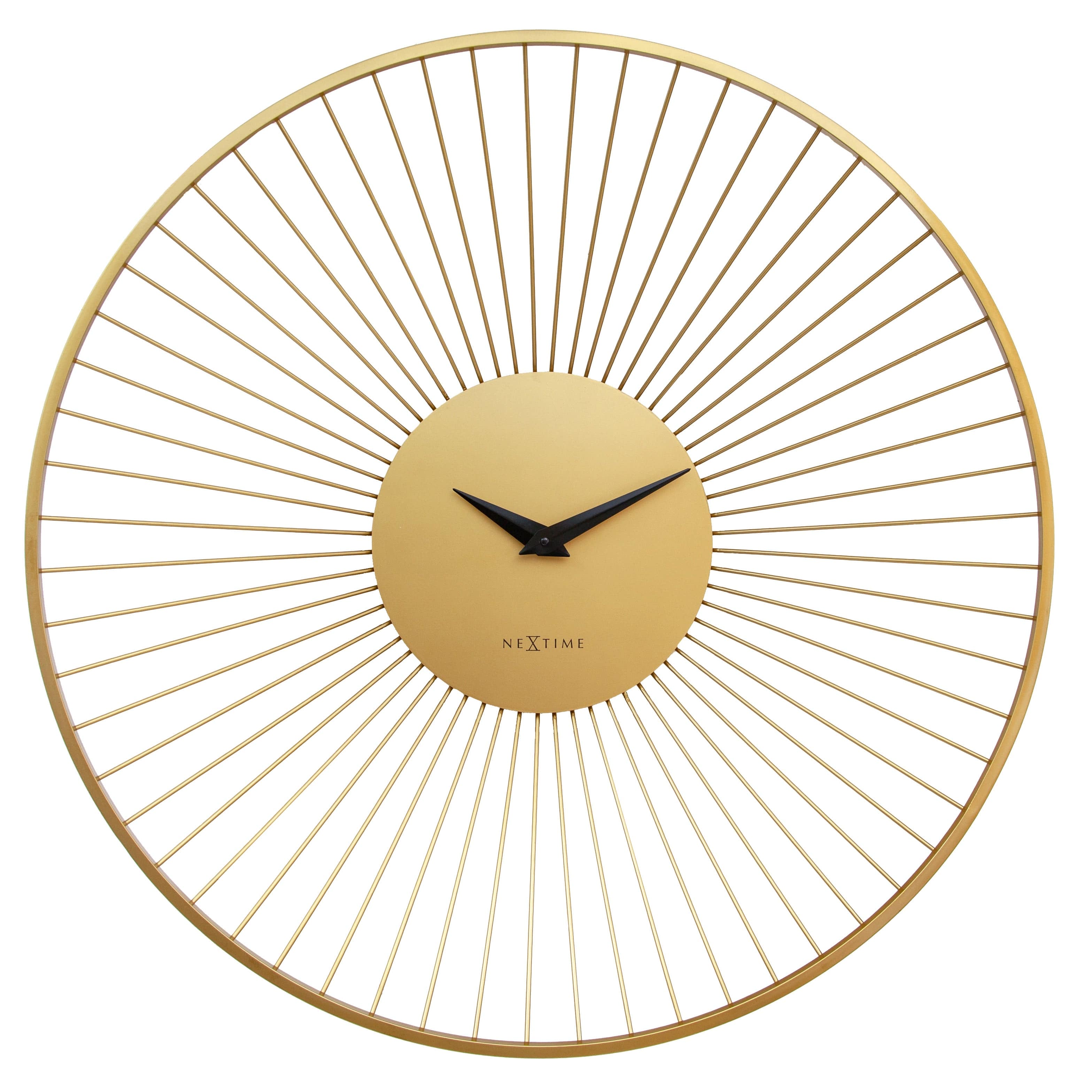 Gouden metalen wandklok 80cmØ NeXtime 'Vasco Round' met grote ronde wijzerplaat en moderne uitstraling